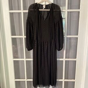 H&M Polka Dot Sheer Puff Sleeve Elegant Black Dress Witchy